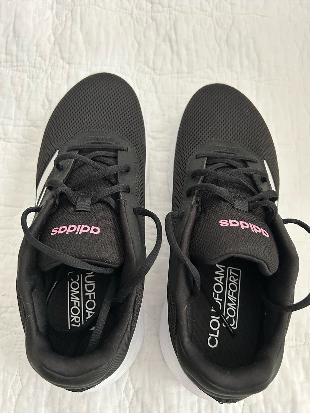 adidas Women’s Black Sneakers with Pink Logo and White Stripes - Picture 2 of 5
